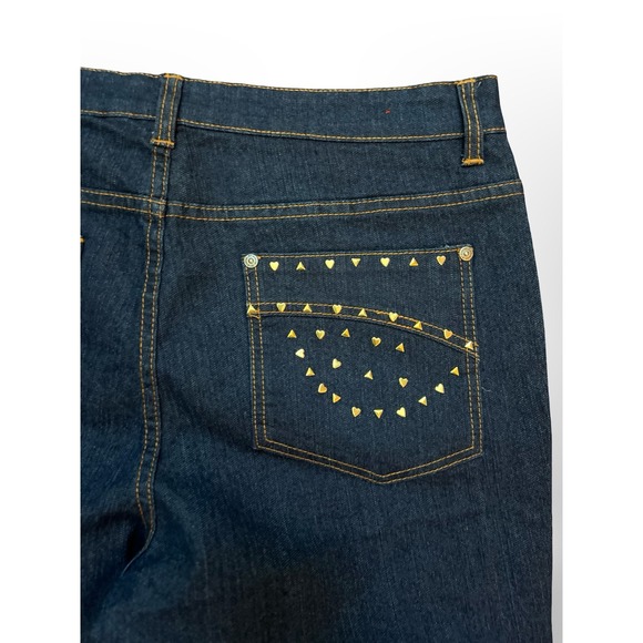 Diversa Denim - Diversa Y2K Womens 14 Studded Heart Bling Bootcut Jeans Dark Wash Denim 2000s